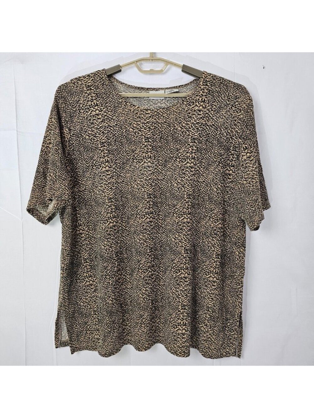 Y2K Liz Baker Blouse Womens 2X Cheetah Print Short Sleeve Shirt Stretch